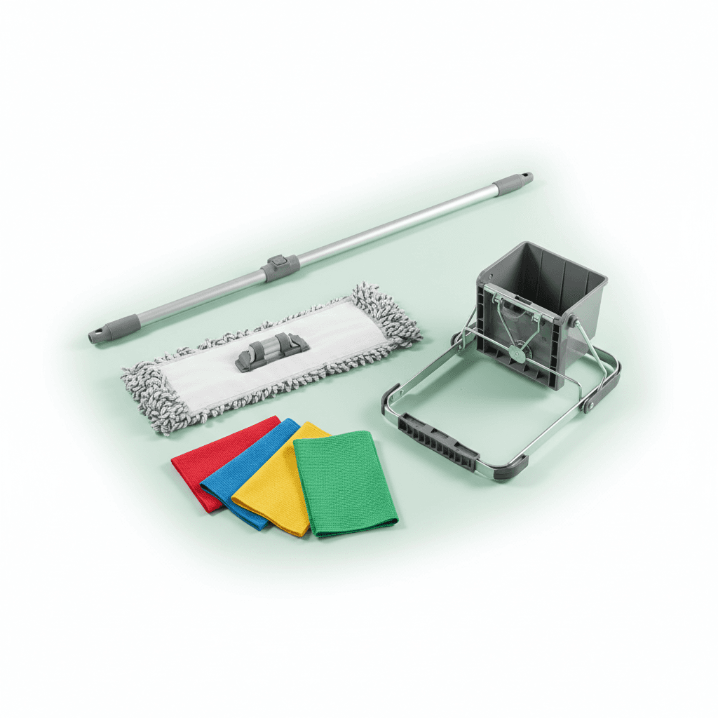 Professional cleaning tools flat-lay