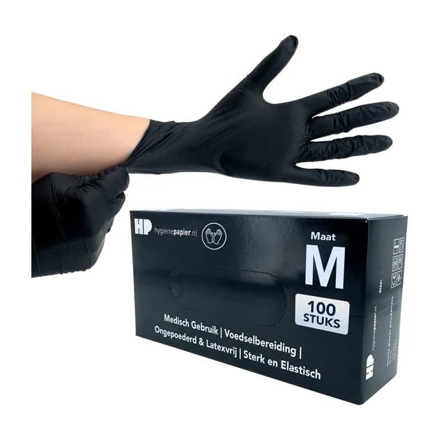 Handschoen soft nitril, ongepoederd, zwart — maat M, 100 stuks