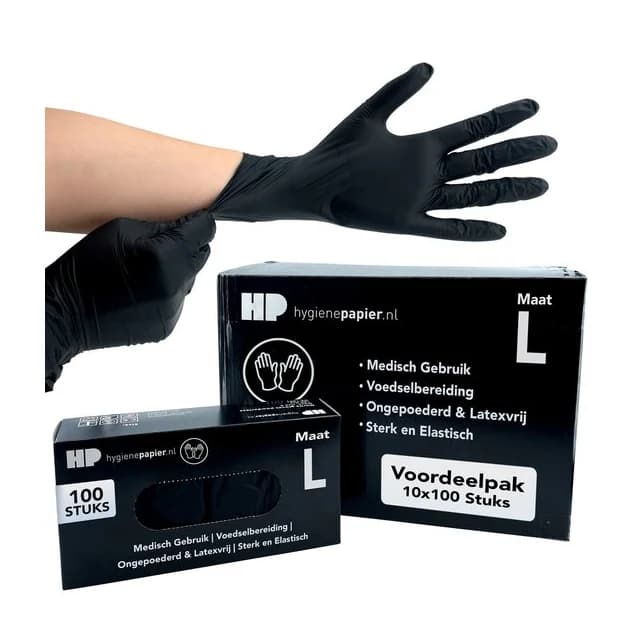 Handschoen soft nitril, ongepoederd, zwart — maat L, 1000 stuks