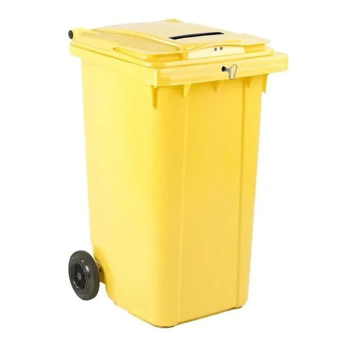Afvalcontainer 240 liter — Geel, met papiergleuf en slot (vertrouwelijk papier)
