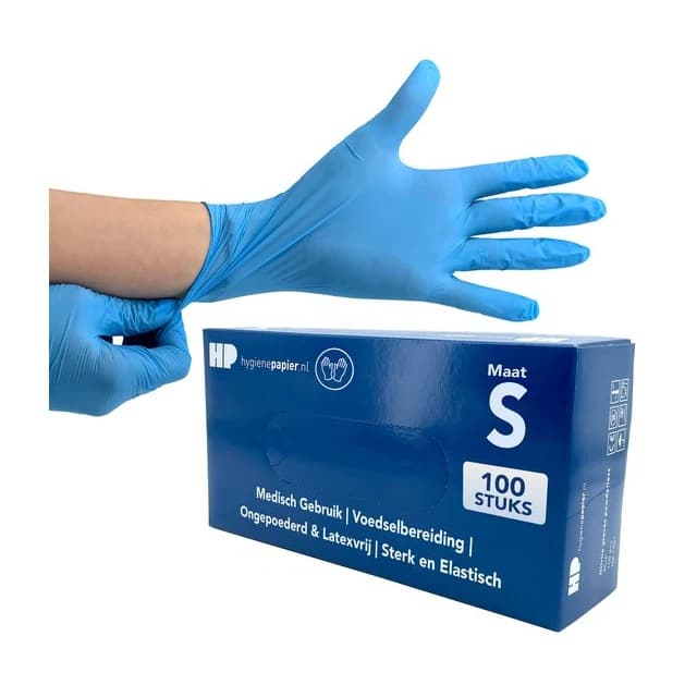 Handschoen soft nitril, ongepoederd, blauw — maat S, 100 stuks