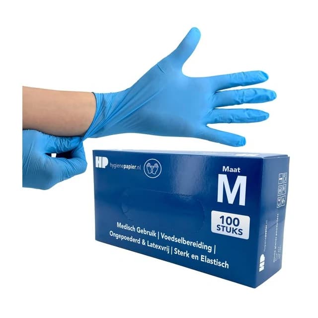 Handschoen soft nitril, ongepoederd, blauw — maat M, 100 stuks