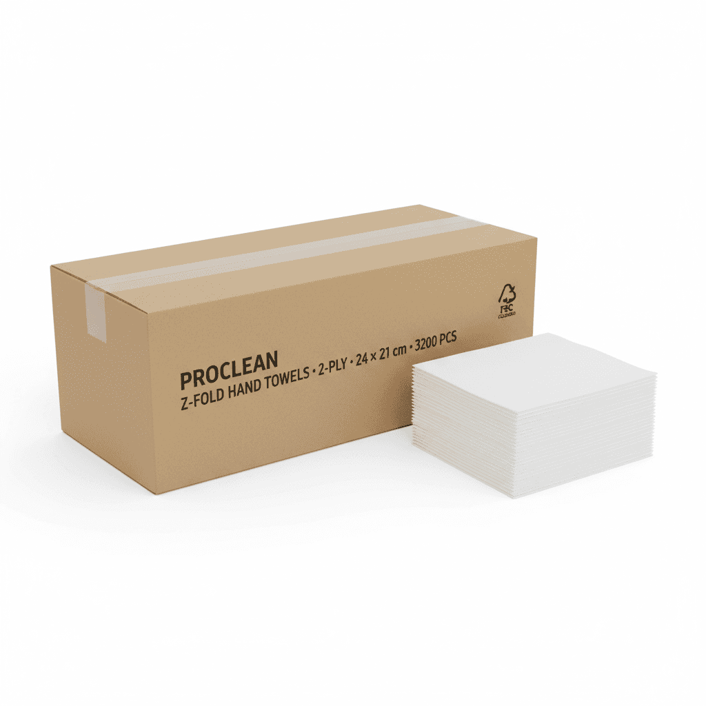 Z-vouw handdoek ECO 2-laags, 21×24 cm — doos à 3200 stuks