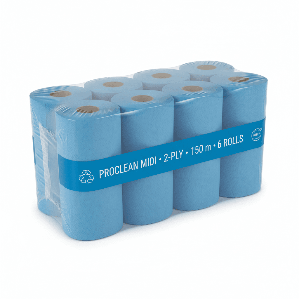 Midi poetspapier blauw 2-laags, 150 m — 6 rollen