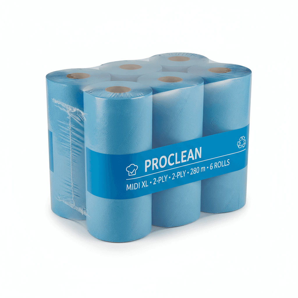 Midi poetspapier blauw 2-laags 280 m — pak à 6 rollen