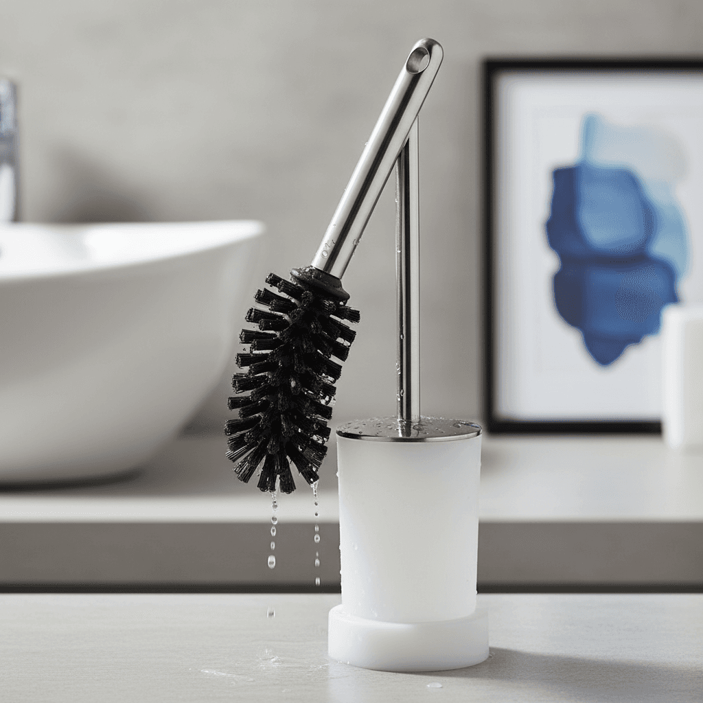 Toiletborstel siliconen — wit/grijs