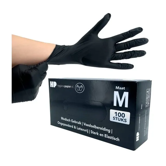 Handschoen soft nitril, ongepoederd, zwart — maat M, 100 stuks — Maat M Pak=100 | Schoonzaak