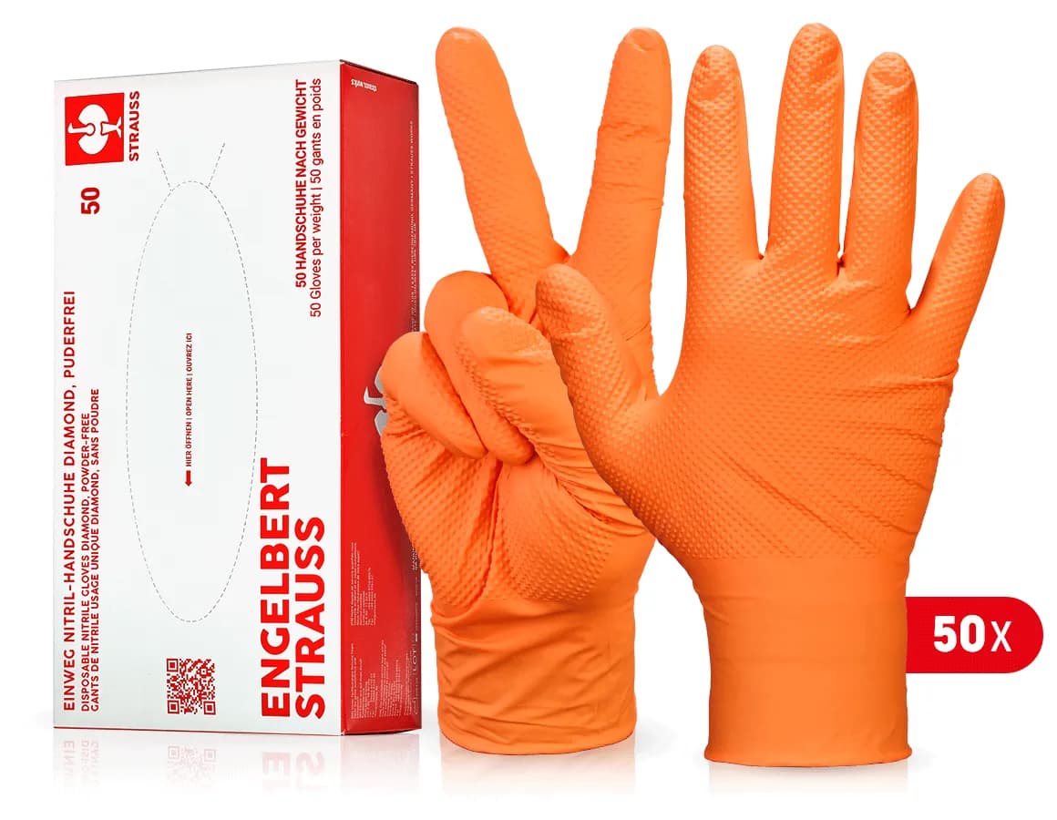 Nitril wegwerphandschoenen Diamond, poedervrij — Maat S/7 Oranje | Schoonzaak