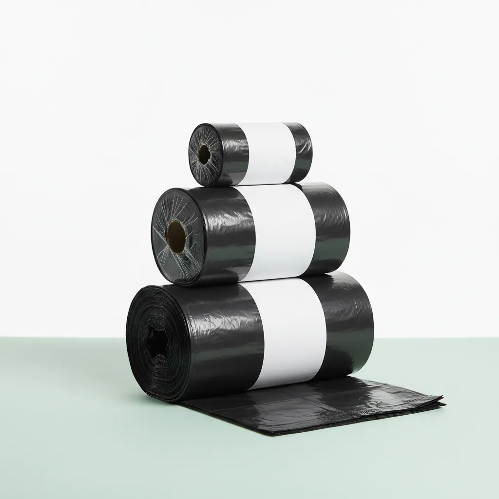 Heavy-duty waste bags arranged by size