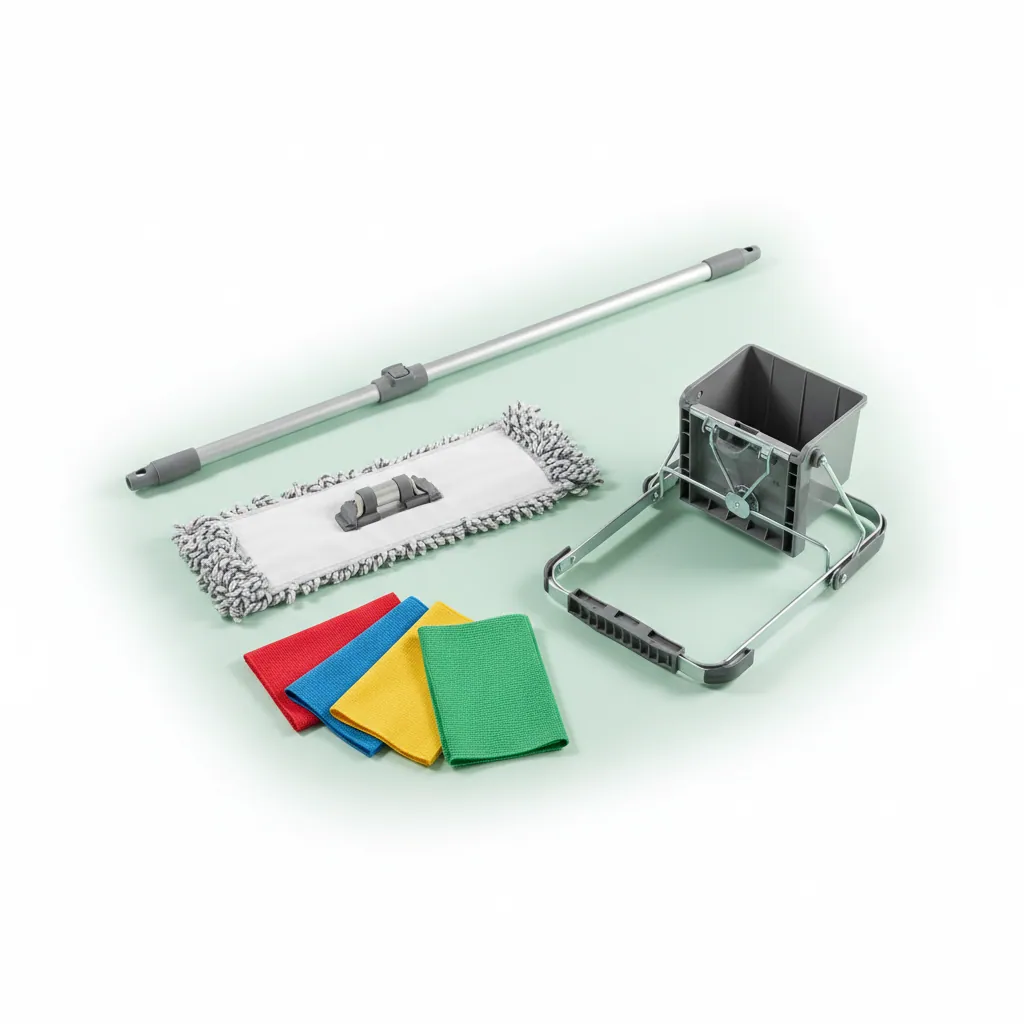Professional cleaning tools flat-lay